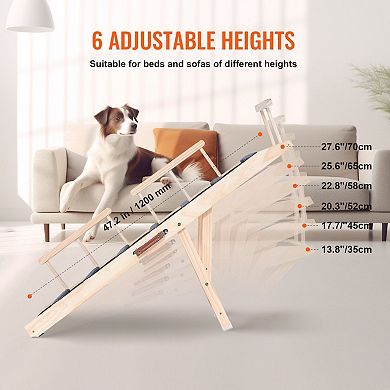 Portable Foldable Dog Ramp Pine Wood with Rubber Footpads for Beds, Sofas, Cars