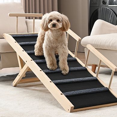 Portable Foldable Dog Ramp Pine Wood with Rubber Footpads for Beds, Sofas, Cars