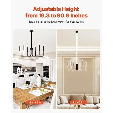 6-Light Metal Chandelier Vintage Adjustable Height for Dining or Kitchen