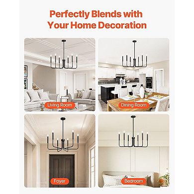 6-Light Metal Chandelier Vintage Adjustable Height for Dining or Kitchen