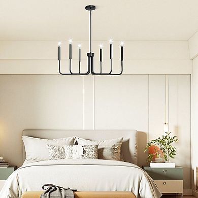 6-Light Metal Chandelier Vintage Adjustable Height for Dining or Kitchen