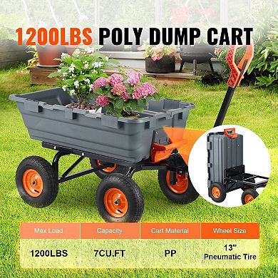 Yard Wagon Dump Cart with Front Handle, Adjustable and Dual-Purpose Handle