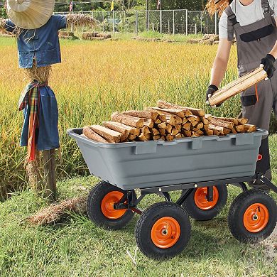 Yard Wagon Dump Cart with Front Handle, Adjustable and Dual-Purpose Handle
