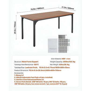 Rectangular Dining Table with Laminate Top and Metal Frame