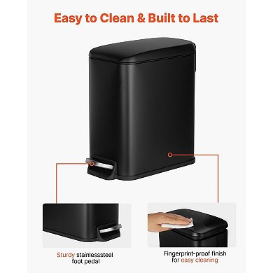 Slim 6L Bathroom Waste Bin with Detachable Inner Bin, Hands-Free Pedal