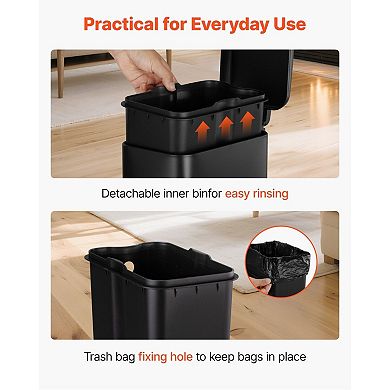 Slim 6L Bathroom Waste Bin with Detachable Inner Bin, Hands-Free Pedal