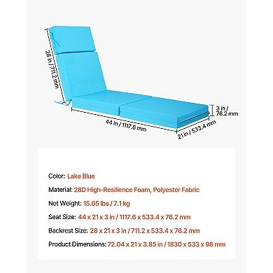 2-Piece Outdoor Chaise Lounge Cushion Set Lake Seat and Back Cushions