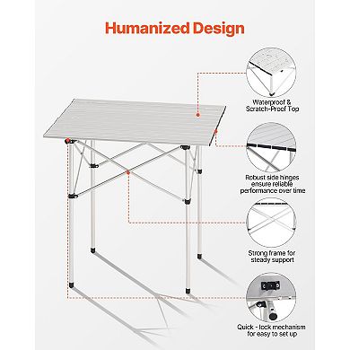 Portable 24 Person Camping Table with Aluminum Alloy Frame and Roll-Top Design