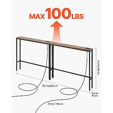 Set of 2 Slim Console Tables with Built-In Outlets, USB Ports and Power Cord