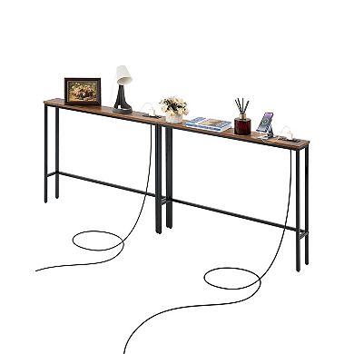 Set of 2 Slim Console Tables with Built-In Outlets, USB Ports and Power Cord