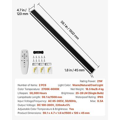 Set of 2 Outdoor Wall Lamp with Adjustable Color Temperature and Remote Control