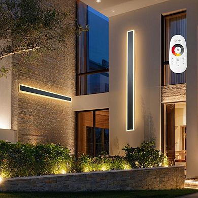 Set of 2 Outdoor Wall Lamp with Adjustable Color Temperature and Remote Control