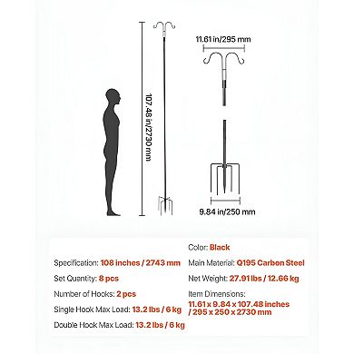 Shepherd Hook Bird Feeder Pole Dual Arm Steel Stand for Plants and Outdoor Decor
