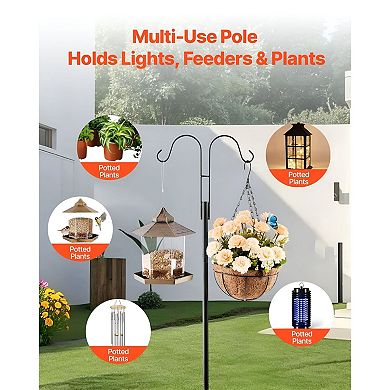 Shepherd Hook Bird Feeder Pole Dual Arm Steel Stand for Plants and Outdoor Decor