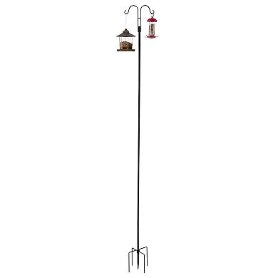 Shepherd Hook Bird Feeder Pole Dual Arm Steel Stand for Plants and Outdoor Decor