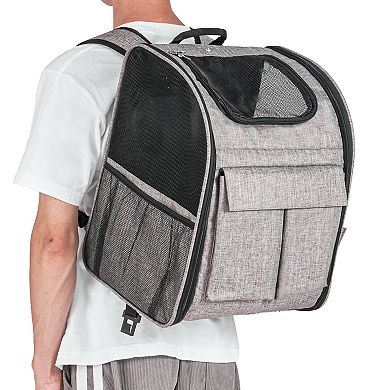 Portable Cat Carrier with Shoulder Straps, Backpack, and Rolling Wheels