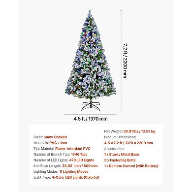 Prelit Snow Flocked Artificial Christmas Tree with Multicolor LED Lights