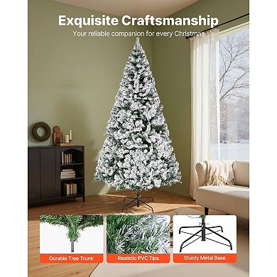 Prelit Snow Flocked Artificial Christmas Tree with Multicolor LED Lights