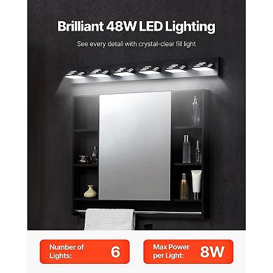 6-Light LED Bathroom Vanity Fixture with 360° Adjustable Lamp Heads