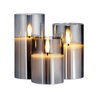 LED Flameless Candles with Remote Control Glass Set of 3