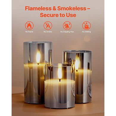LED Flameless Candles with Remote Control Glass Set of 3