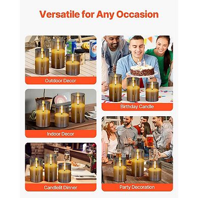 LED Flameless Candles with Remote Control Glass Set of 3
