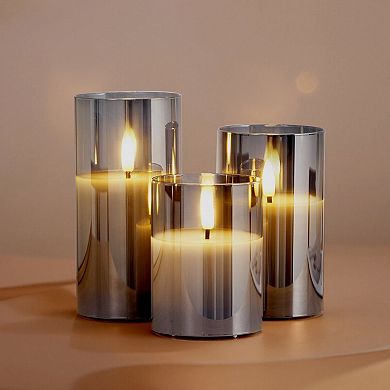 LED Flameless Candles with Remote Control Glass Set of 3