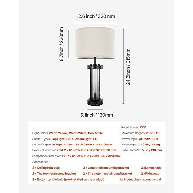 Set of 2 Dual Light Table Lamp with USB, AC Outlet, and Adjustable Color Temperature