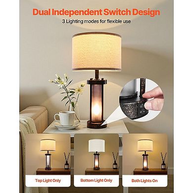Set of 2 Dual Light Table Lamp with USB, AC Outlet, and Adjustable Color Temperature