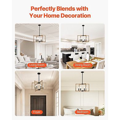 Rustic Farmhouse 6-Light Chandelier Metal Frame Adjustable Height