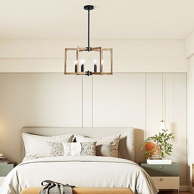 Rustic Farmhouse 6-Light Chandelier Metal Frame Adjustable Height