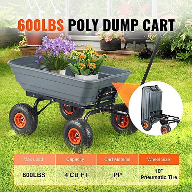 Outdoor Utility Dump Cart for Soil, Mulch, Firewood, Tools, or Heavy Items