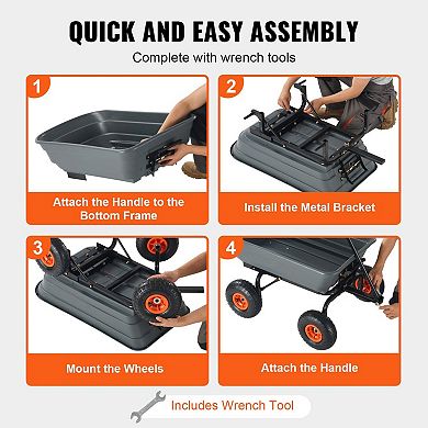 Outdoor Utility Dump Cart for Soil, Mulch, Firewood, Tools, or Heavy Items
