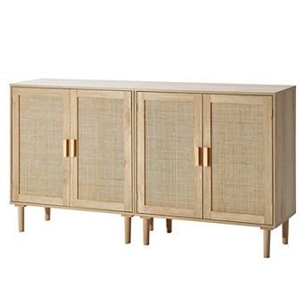 Rattan Accent Storage Cabinet with Double Doors and Shelf Space
