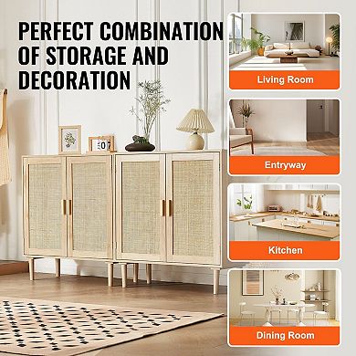 Rattan Accent Storage Cabinet with Double Doors and Shelf Space