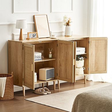 Rattan Accent Storage Cabinet with Double Doors and Shelf Space
