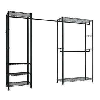 Rolling Clothes Rack with 6 Shelves, 4 Hanging Rods, and 8 Hooks