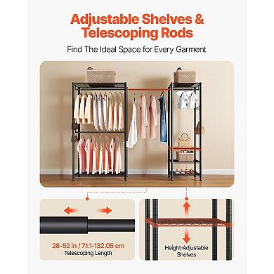 Rolling Clothes Rack with 6 Shelves, 4 Hanging Rods, and 8 Hooks