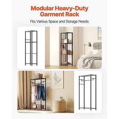 Rolling Clothes Rack with 6 Shelves, 4 Hanging Rods, and 8 Hooks