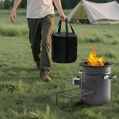Portable Camping Stove Wood and Charcoal Stove with Canvas Carry Bag