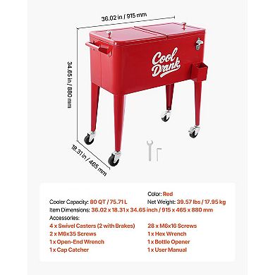 Rolling Ice Cooler with Swivel Casters and Lockable Wheels, Keeps Drinks Cold