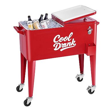 Rolling Ice Cooler with Swivel Casters and Lockable Wheels, Keeps Drinks Cold