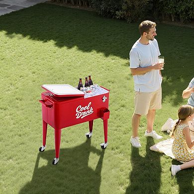 Rolling Ice Cooler with Swivel Casters and Lockable Wheels, Keeps Drinks Cold