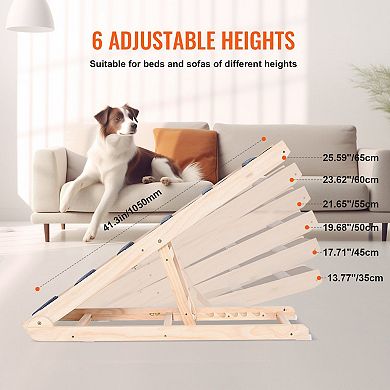 Portable Foldable Dog Ramp Pine Wood with Rubber Footpads for Beds, Sofas, Cars