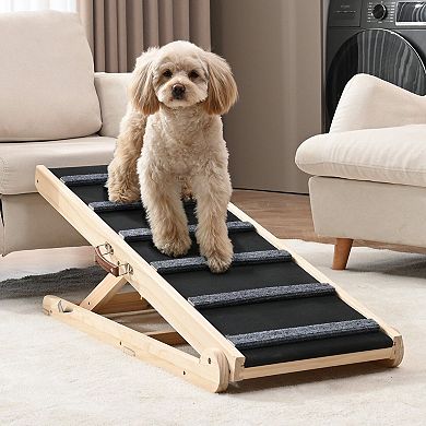 Portable Foldable Dog Ramp Pine Wood with Rubber Footpads for Beds, Sofas, Cars