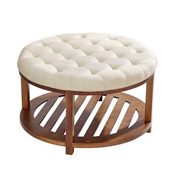 Round Ottoman Coffee Table with Hidden Storage, Footrest and Seat