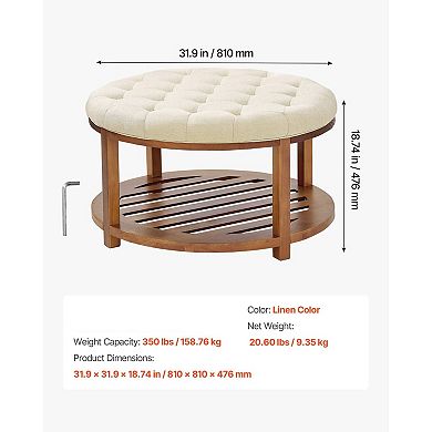 Round Ottoman Coffee Table with Hidden Storage, Footrest and Seat