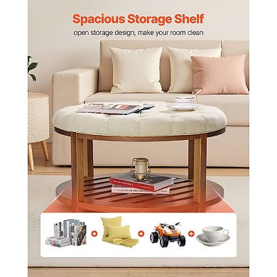 Round Ottoman Coffee Table with Hidden Storage, Footrest and Seat