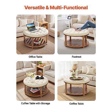 Round Ottoman Coffee Table with Hidden Storage, Footrest and Seat