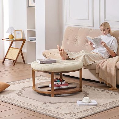 Round Ottoman Coffee Table with Hidden Storage, Footrest and Seat